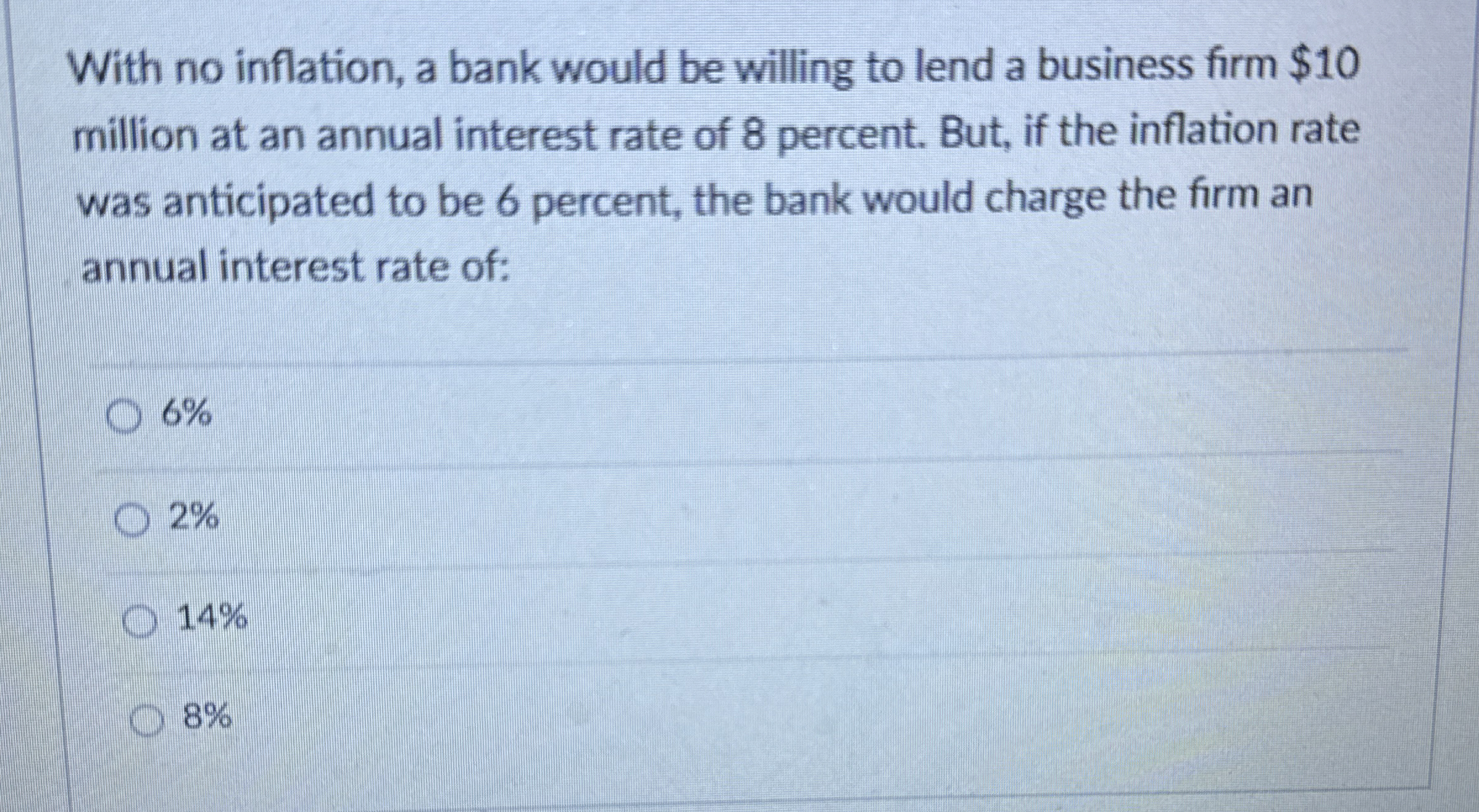 Solved With no inflation, a bank would be willing to lend a | Chegg.com