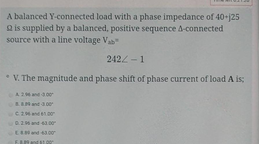 Solved A balanced Y-connected load with a phase impedance of | Chegg.com