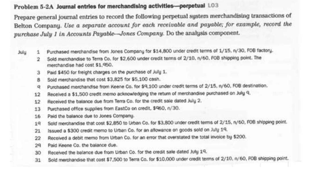 Solved Problem 52A Journal entries for merchandising