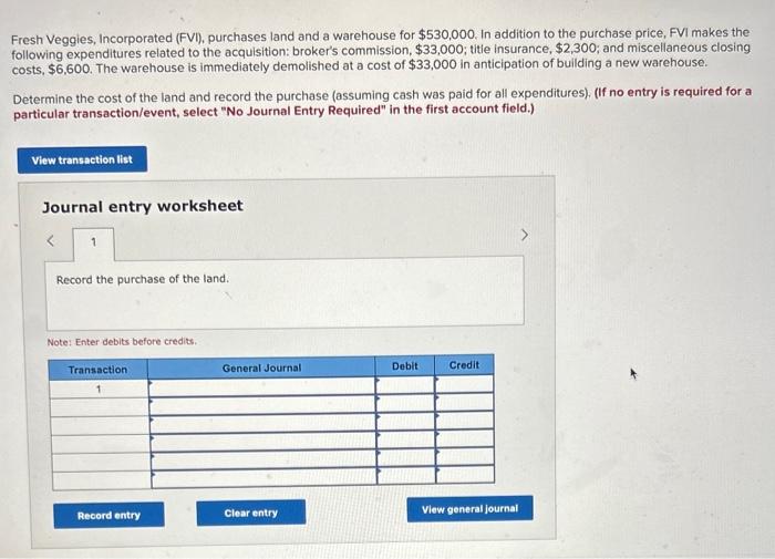 Solved Fresh Veggies, Incorporated (FVI), purchases land and