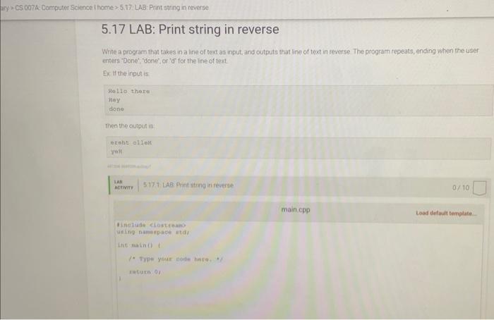 Solved Lab Print String In Reverse White A Program Chegg Com