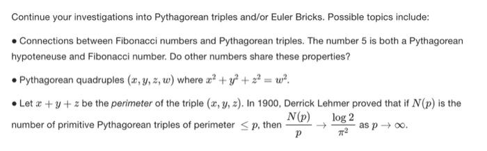 Continue your investigations into Pythagorean triples | Chegg.com