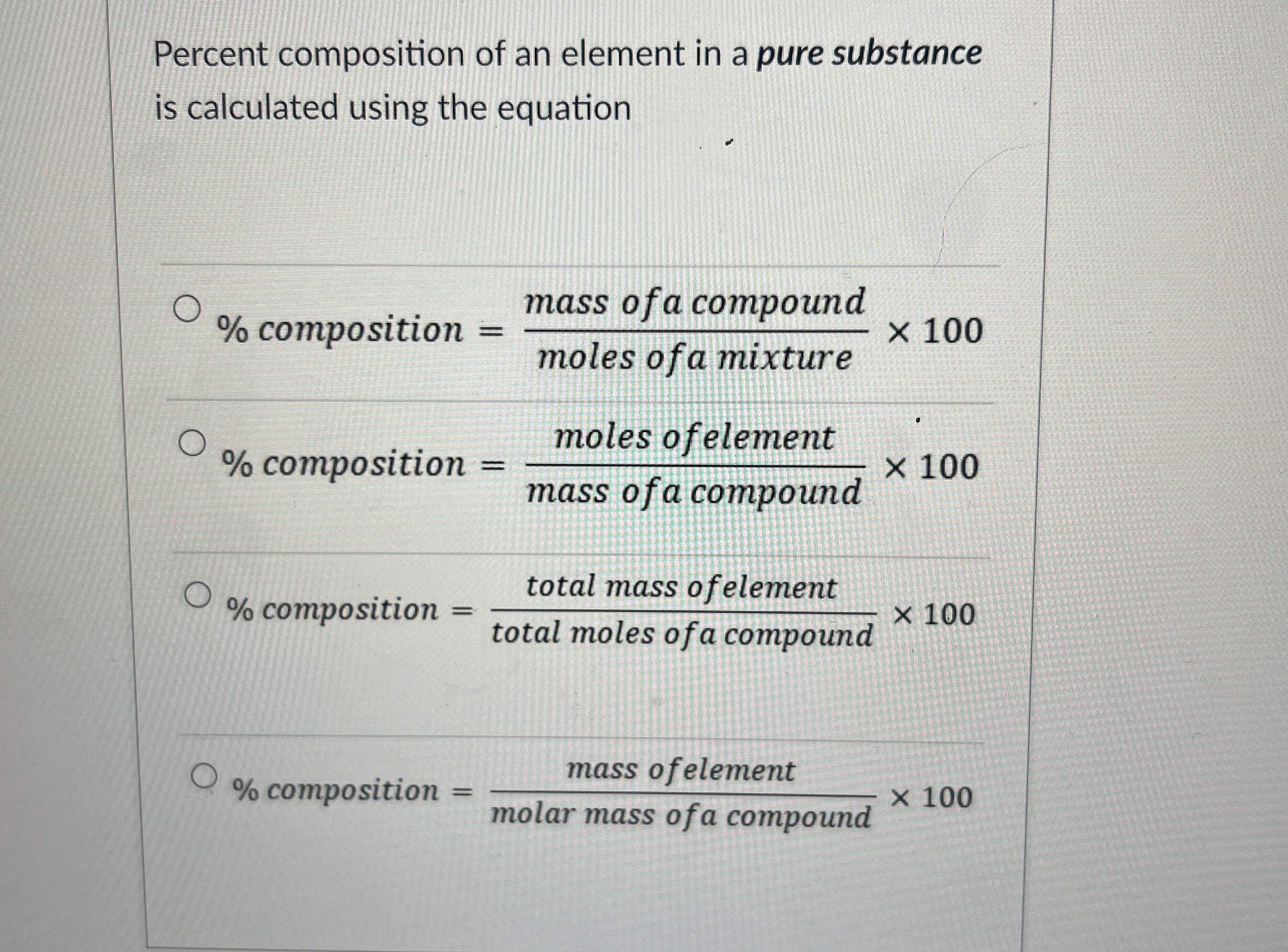 Solved Percent composition of an element in a pure | Chegg.com