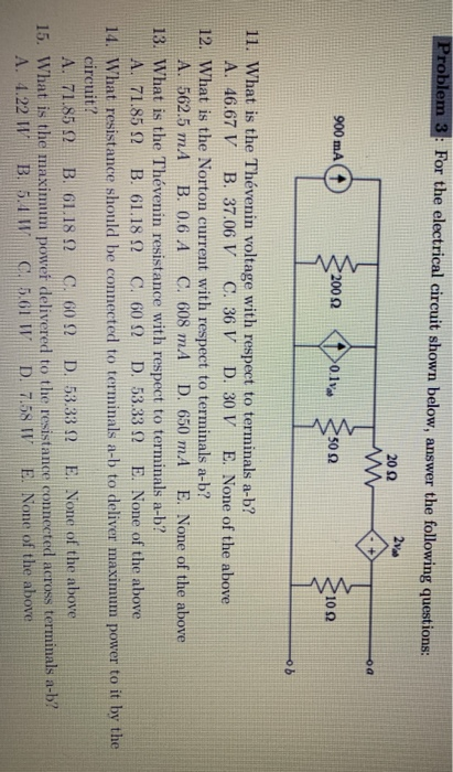 Solved Problem 3: For the electrical circuit shown below, | Chegg.com