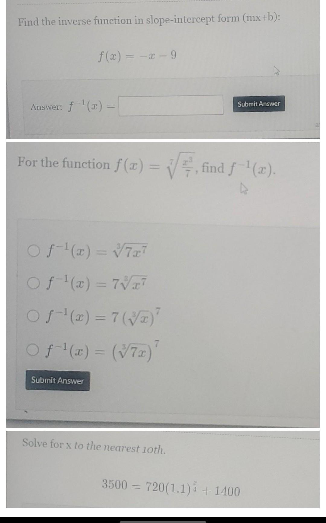 how to find the inverse function in slope intercept form