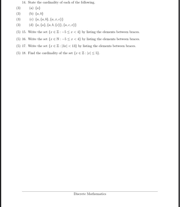 Solved The work and answers should not be submitted on this | Chegg.com