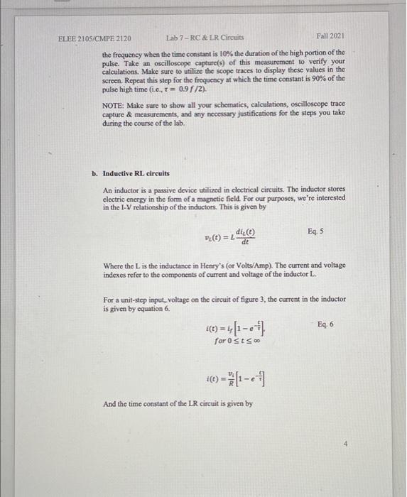Solved ELEE 2105/CMPE 2120 Lab 7-RC & LR Circuits Fall 2021 | Chegg.com