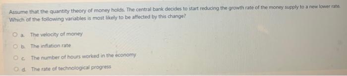 Solved Assume that the quantity theory of money holds. The | Chegg.com