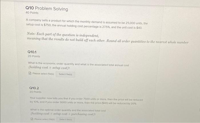 Solved Q10 Problem Solving 40 Points A company sells a | Chegg.com