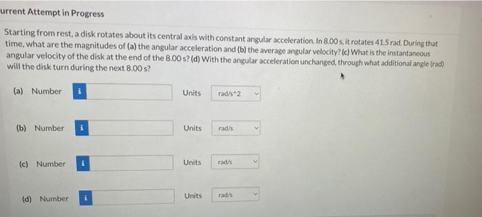 Solved Urrent Attempt In Progress Starting From Rest, A Disk | Chegg.com