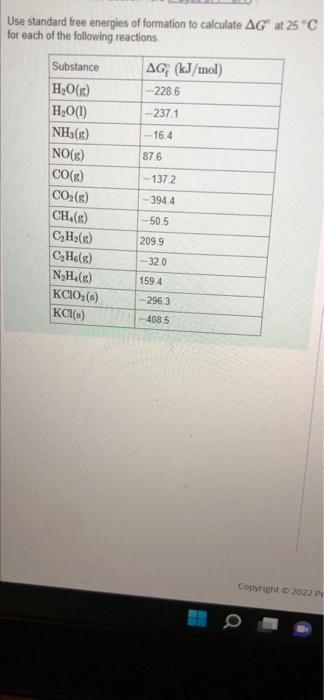 Solved Use standard free energies of formation to calculate | Chegg.com