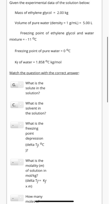 Solved Given the experimental data of the solution below: | Chegg.com