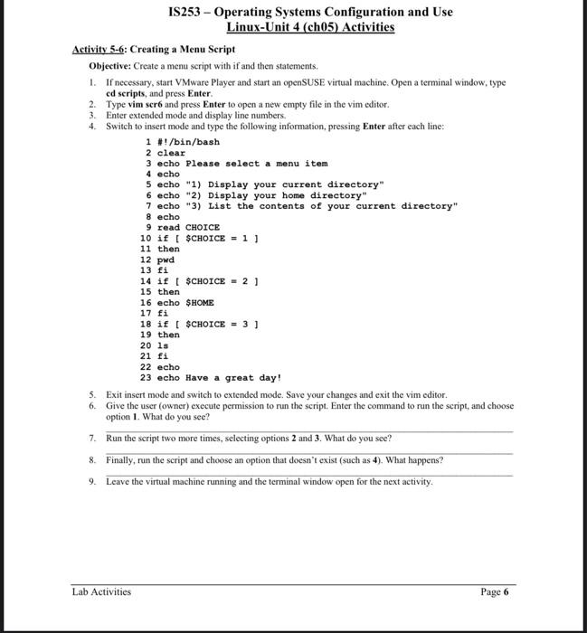 Solved Activity 5-1: Creating a Shell Script Objective: | Chegg.com