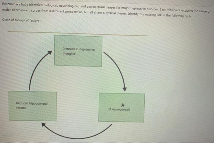 Researchers have identified biological, psychological, and sociocultural causes for major depressive disorder Esch viewpoint