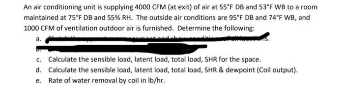 Solved An air conditioning unit is supplying 4000CFM (at | Chegg.com