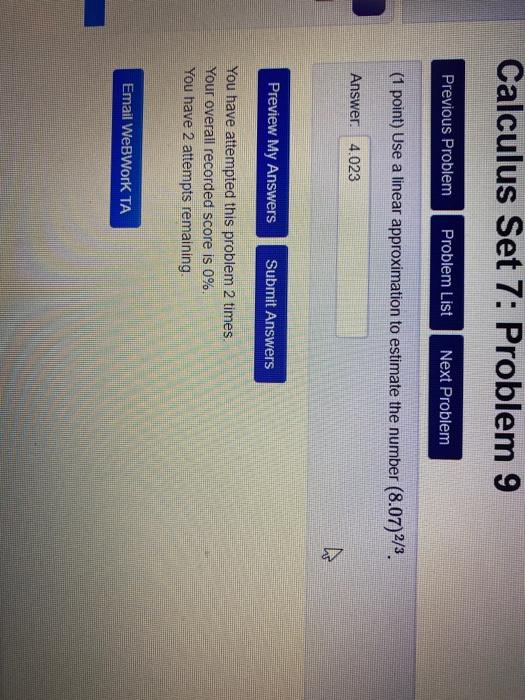 Solved Calculus Set 7: Problem 9 Previous Problem Problem | Chegg.com