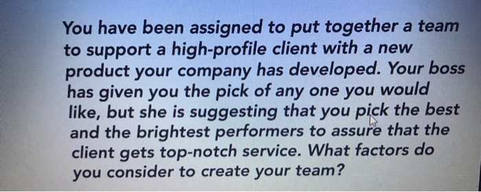 Solved You have been assigned to put together a team to | Chegg.com