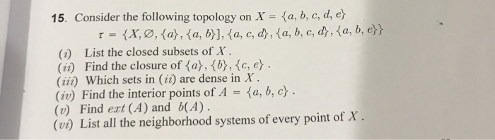 15 Consider The Following Topology On X A B C Chegg Com