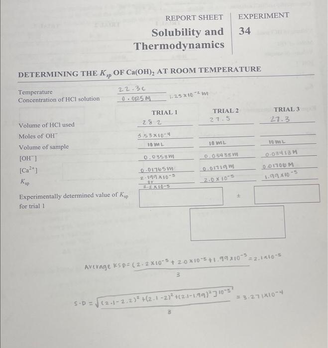 Solved 536 Report Sheet Solubility and Thermodynamics | Chegg.com