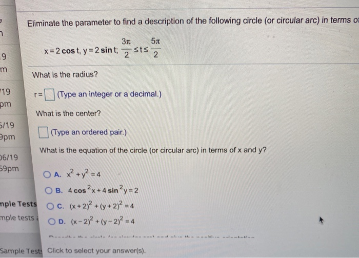 Solved Eliminate The Parameter To Find A Description Of T Chegg Com