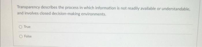 Solved Transparency describes the process in which | Chegg.com