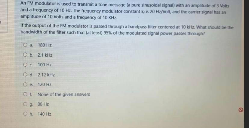 Solved An FM modulator is used to transmit a tone message (a | Chegg.com