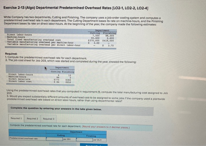 Solved Exercise 2-13 (Algo) Departmental Predetermined | Chegg.com