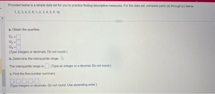 Solved A simple data set has been provided to practice the | Chegg.com