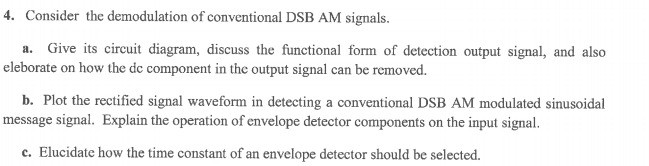 Solved 4. Consider the demodulation of conventional DSB AM | Chegg.com