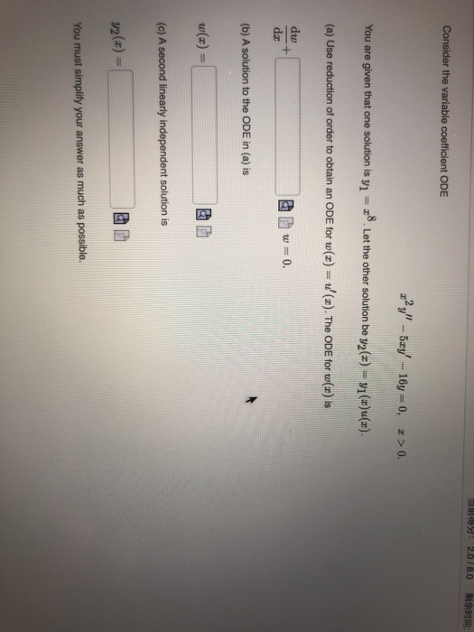 Solved 3: 2.078.0 : Consider the variable coefficient ODE 22 | Chegg.com