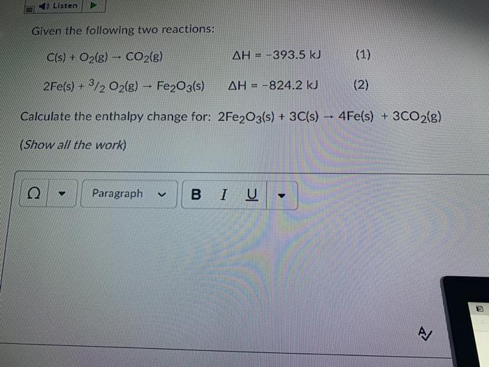 Solved Listen Given the following two reactions: C(s) + | Chegg.com
