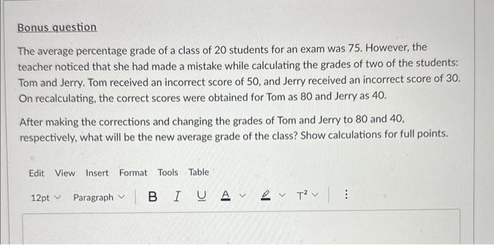Solved Bonus question The average percentage grade of a | Chegg.com