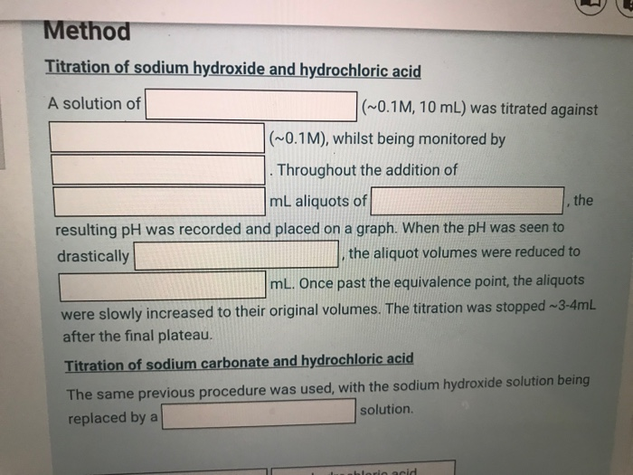 Solved Method Titration of sodium hydroxide and hydrochloric