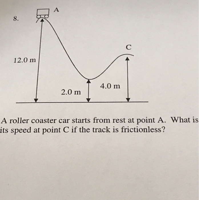 Solved 8. 12.0 m 4.0 m 2.0 m A roller coaster car starts Chegg