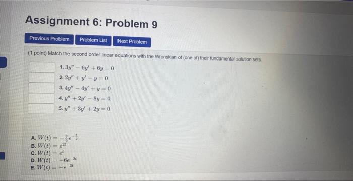 Solved (1 point) Match the second order linear equations