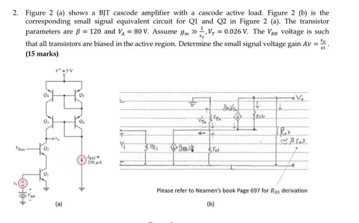 Solved 2. Figure 2 (a) shows a BJT cascode amplifier with a | Chegg.com