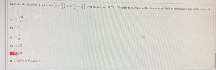 Solved Consider the function f(x) = sin + sin(2-3) over the | Chegg.com
