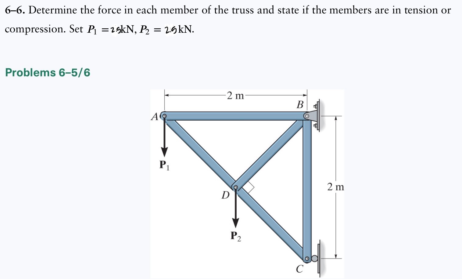 Solved 6-6. ﻿Determine the force in each member of the truss | Chegg.com