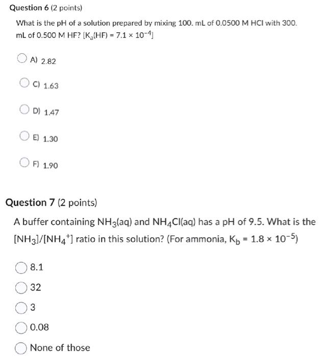 Solved What is the pH of a solution prepared by mixing | Chegg.com