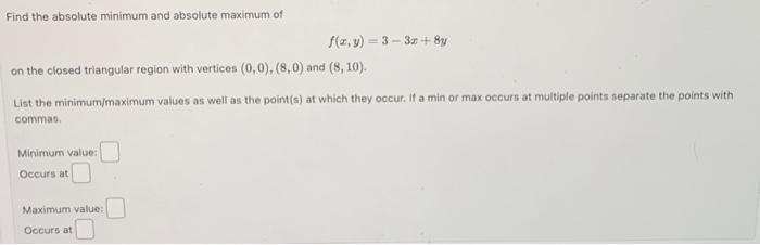 Solved Find the absolute minimum and absolute maximum of | Chegg.com