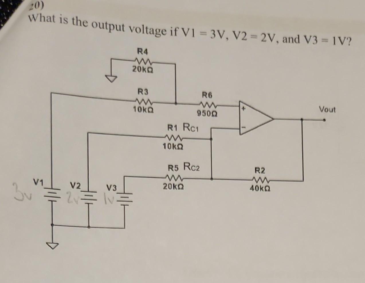 Solved What is the output voltage if Vl=3 V.V2=2 V | Chegg.com