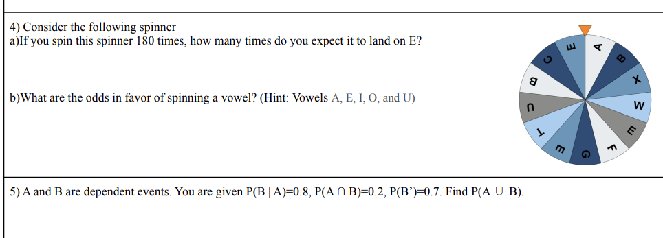 Solved 4) Consider The Following Spinner A)If You Spin This | Chegg.com