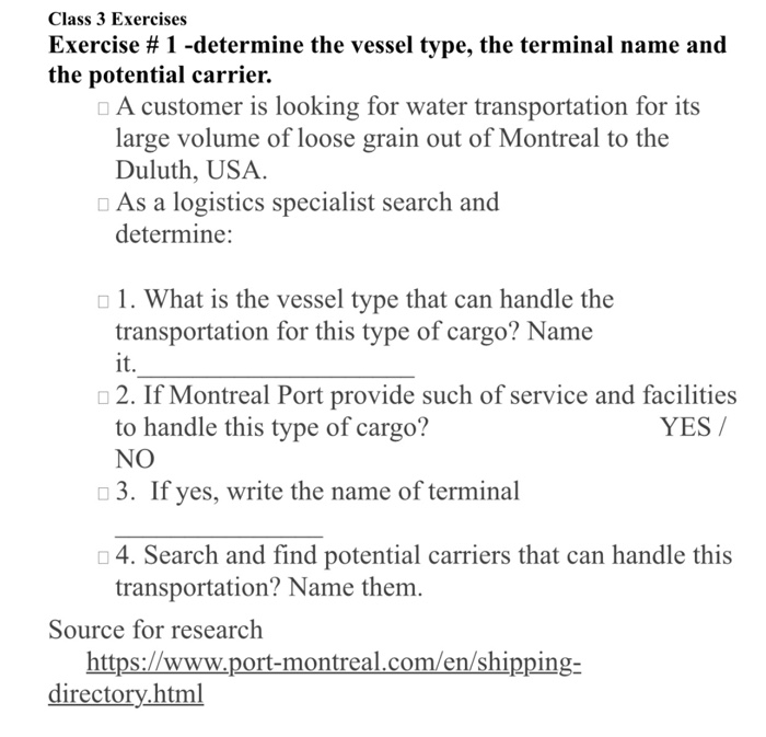 Class 3 Exercises Exercise 1 Determine The Vess Chegg Com