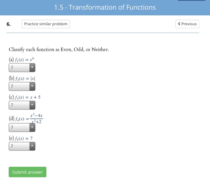 Solved 1.5 - Transformation of Functions 6. Practice similar | Chegg.com
