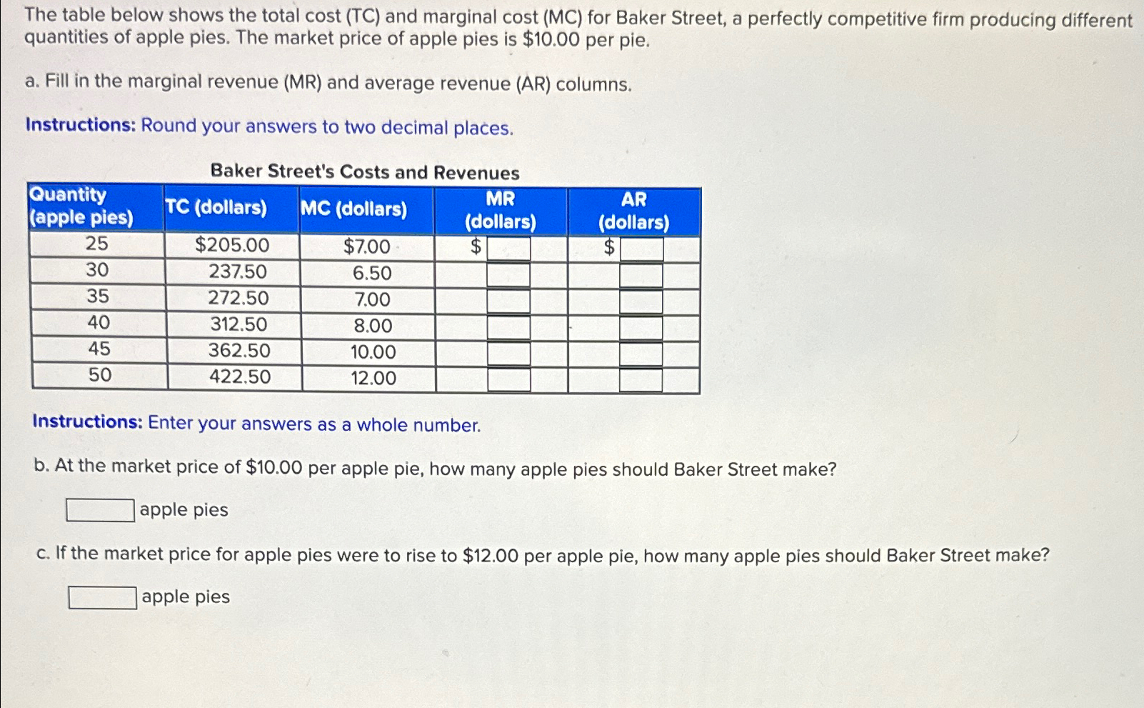 Solved The table below shows the total cost (TC) ﻿and