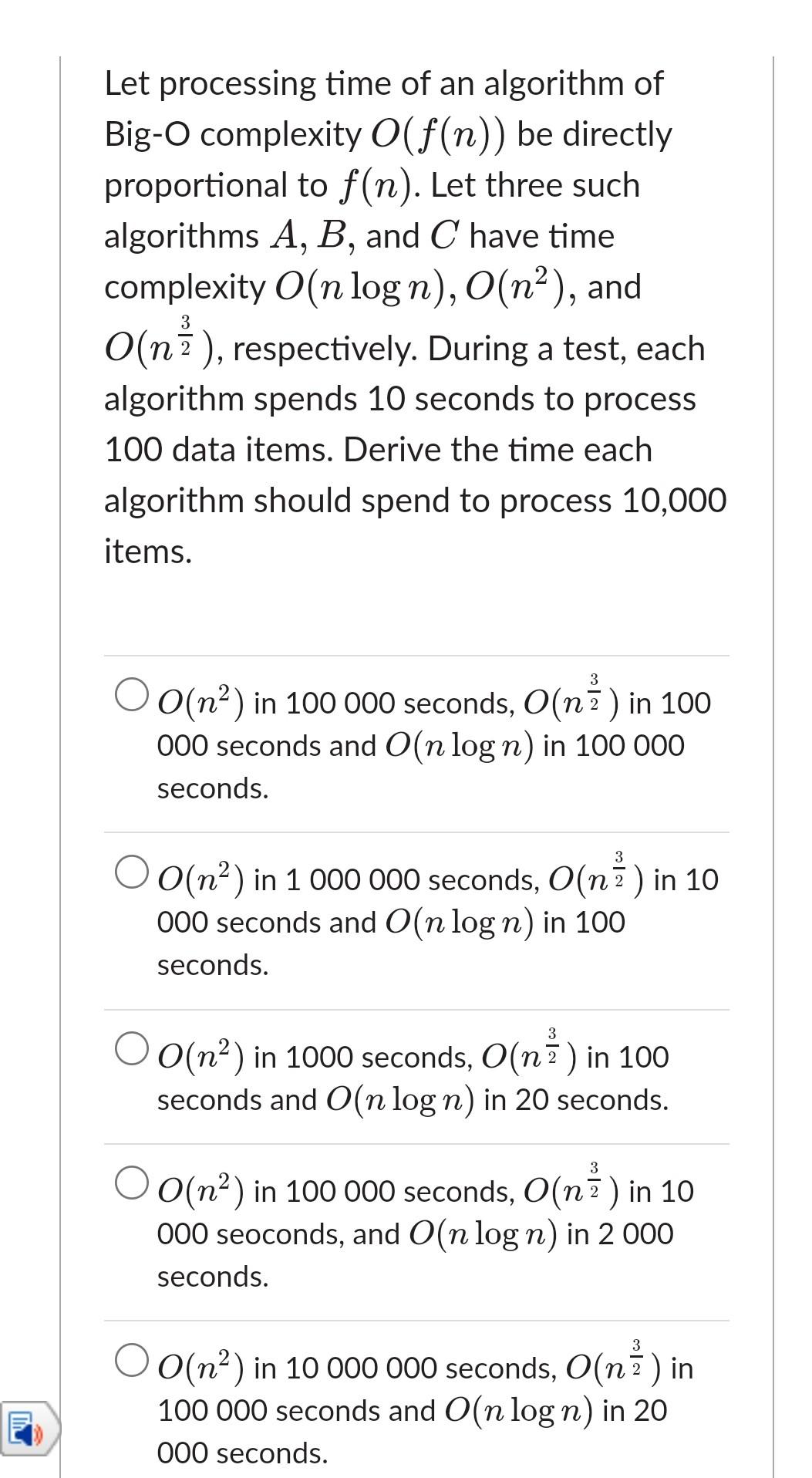 Solved Let Processing Time Of An Algorithm Of Big-O | Chegg.com