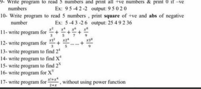 Solved + 9. Write program to read 5 numbers and print all | Chegg.com