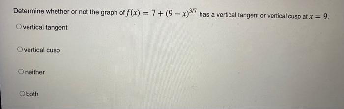 Solved Determine whether or not the graph of f(x)=7+(9−x)3/7 | Chegg.com