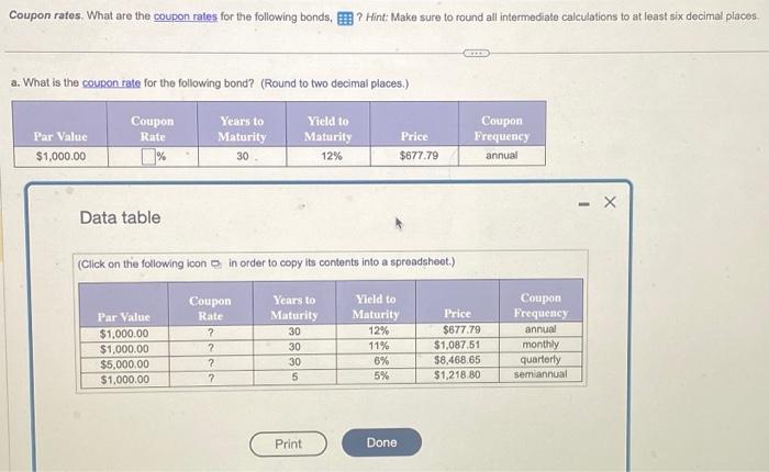 Solved Coupon Rates. What Are The Coupon Rates For The | Chegg.com