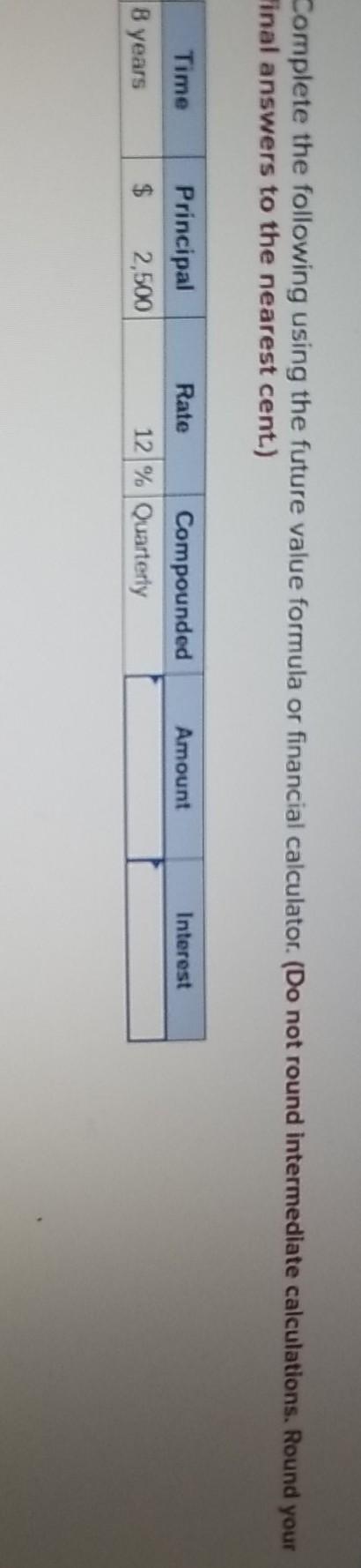 Solved Complete The Following Using The Future Value Formula | Chegg.com